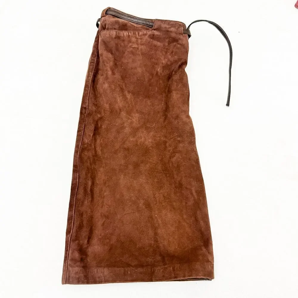 INC Suede Belted Leather Chocolate Brown Pencil Skirt Size 8